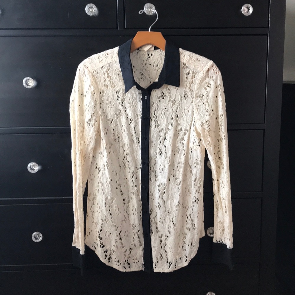 Anthropologie Lace Button-up Blouse